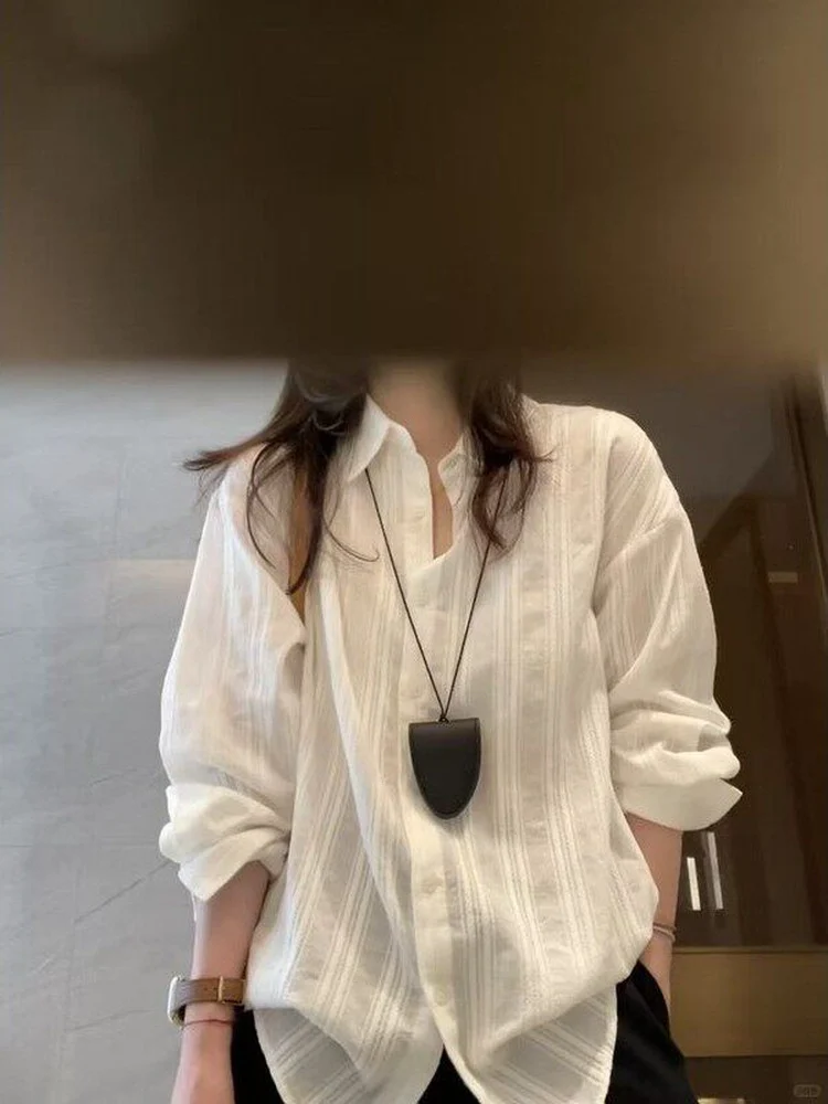 

Белая рубашка свободного кроя с длинными рукавами, женская модная рубашка в корейском стиле, весна-лето, новинка, универсальная повседневная рубашка