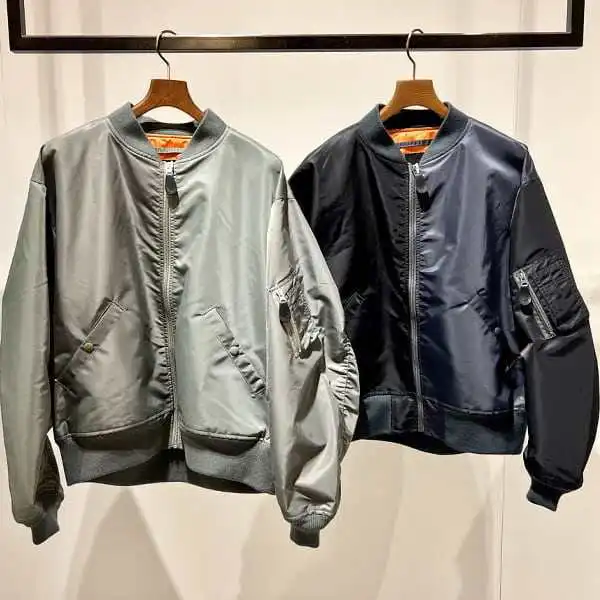 Splicing contrasting color retro crew neck short jacket BEAMS MA-1