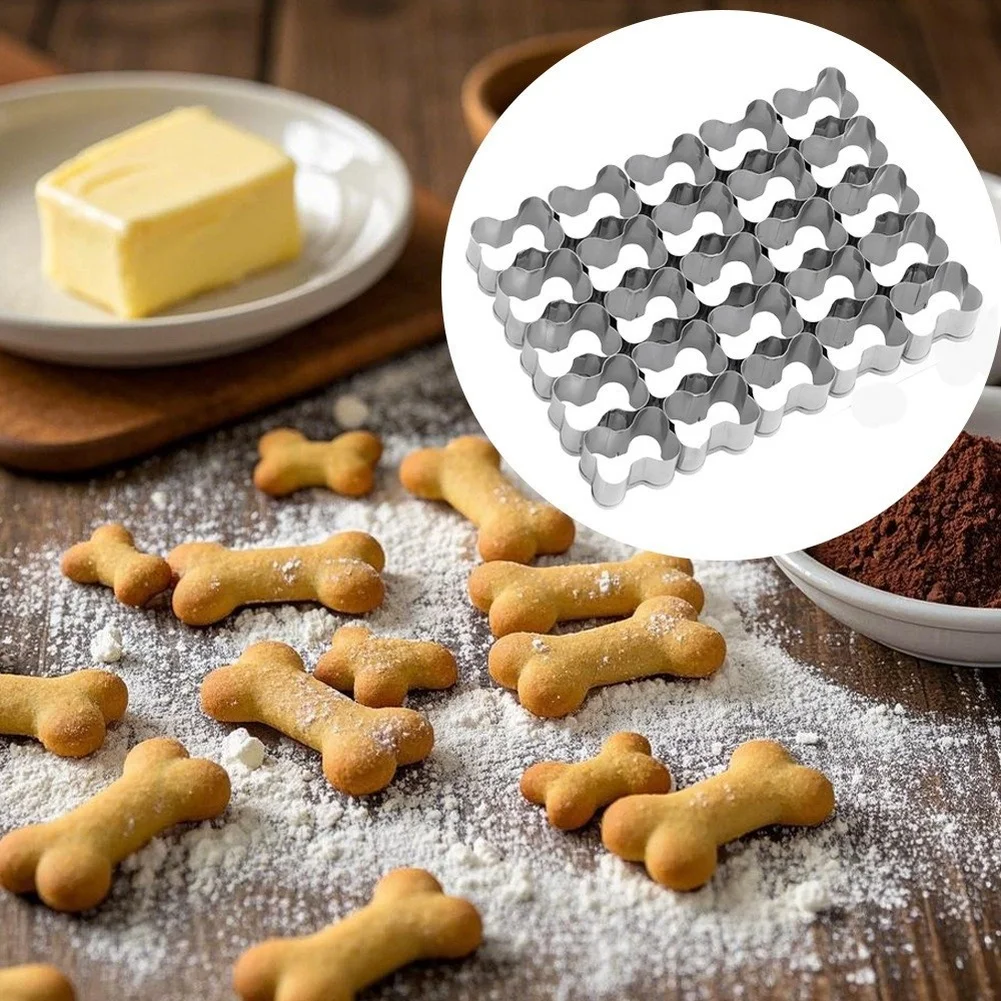 25Pcs Cookie Cutter Set Food Grade Stainless Steel Dog Bone Shaped Molds for Pet Treats Biscuit Fruit Veggie Home DIY Baking