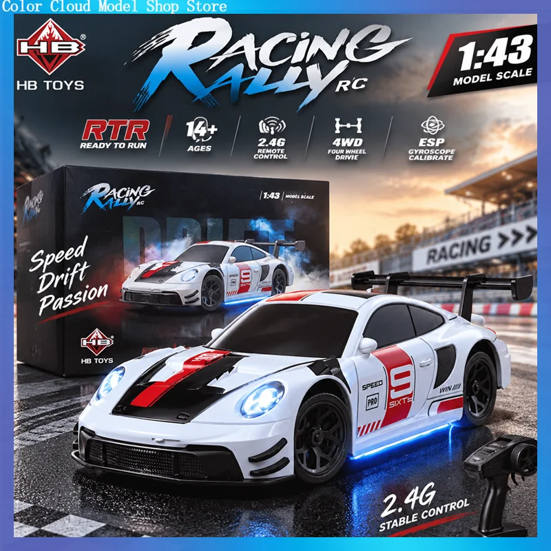 Hb 1:43 Rc Drift Car Gtr R34 2.4g 4wd Esp Gyro App Control Diy White Body Shell Replaceable Tires Full Proportional Rtr