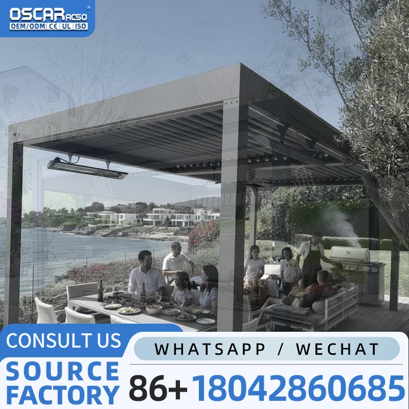 

Современная дизайнерская биоклиматическая водонепроницаемая пергола с электроприводом и алюминиевыми ламелями для сада, патио и заднего двора