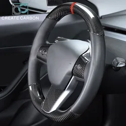 Coprivolante per auto in vera fibra di carbonio per Tesla Model 3 (2017-2023) Modello Y (2017-2025) Accessori interni