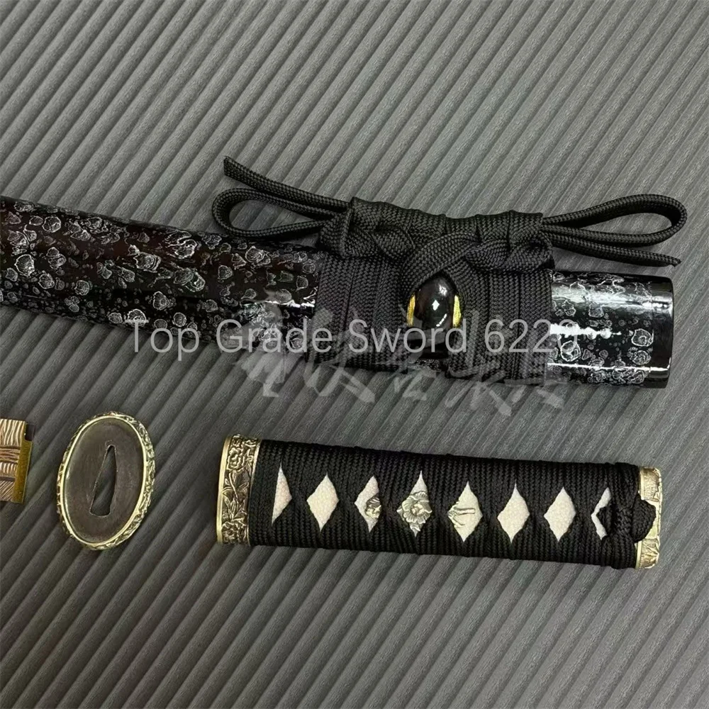 A Set Exquisite Tsuka Handle Brass Tsuba Handguard Habaki Seppa Hardwood Sheath For Real Samurai Katana Tanto Sword Parts