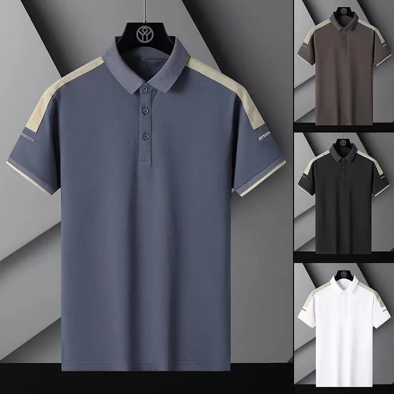 

2025Trendy Polo Men's Short Sleeved Summer Thin Ice Silk Collar Half Sleeve Dad Business Casual Trendy Brand Clothes Top