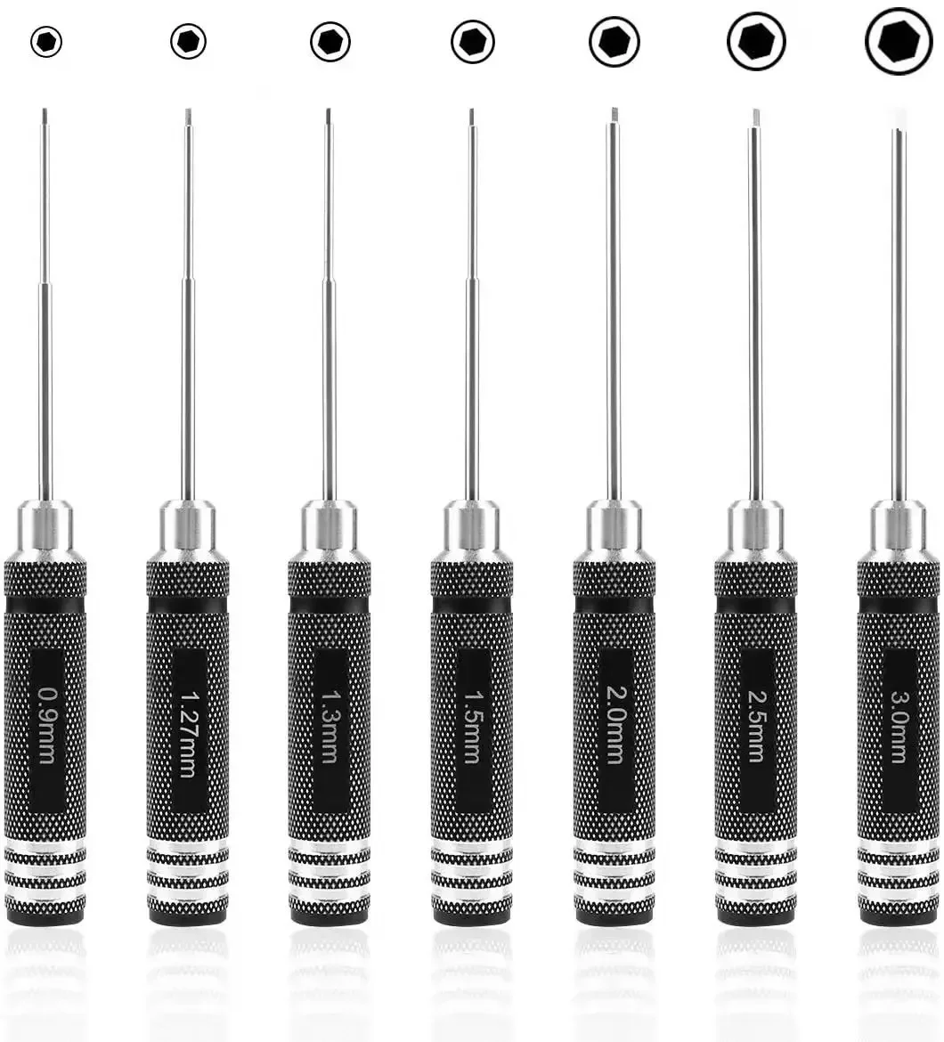 Wkrętak sześciokątny 7/4PCS Zestaw wkrętaków sześciokątnych ze stali szybkotnącej Narzędzia RC do naprawy i demontażu modeli RC z wieloosiowym helikopterem