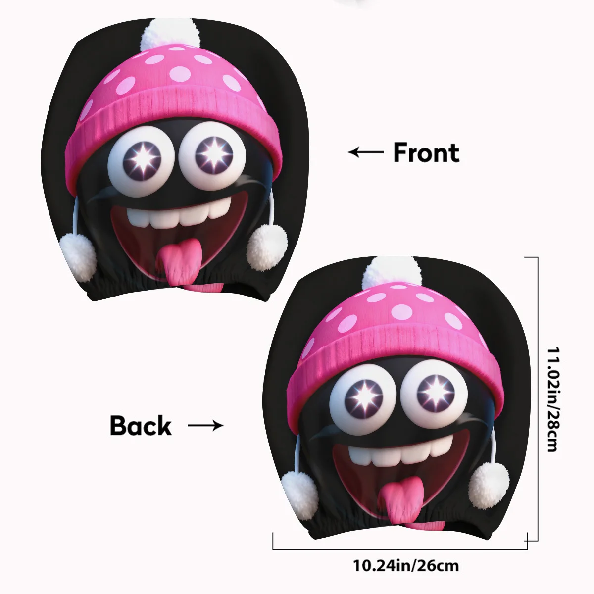 Winter limited edition pink woolen cap pattern breathable car decoration headrest cover two-piece set, retractable holiday gift