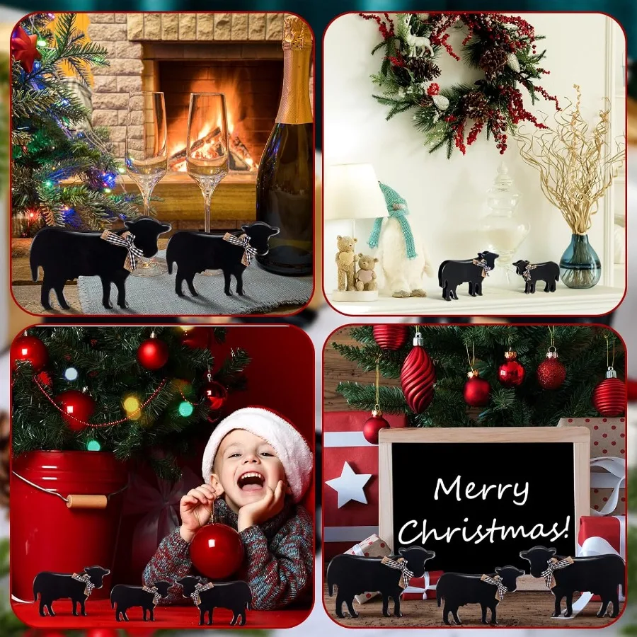 3 pçs de madeira vaca decoração de mesa de natal fazenda estatuetas de vaca decoração para cozinha prateleira ocidental país decorações de natal f