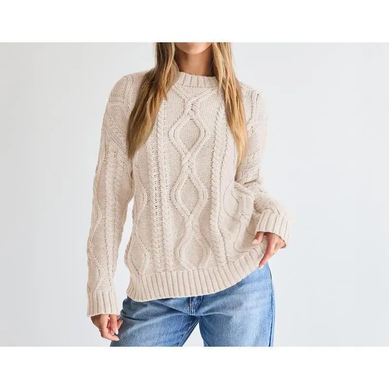 Oversized Cable Knit Crew Neck Sweater for Women Spring 2026 Fashion Ladies Premium Knitted Top Other Fabric Other Style