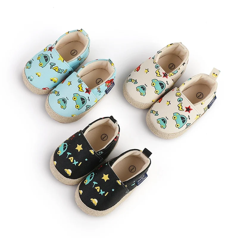 1Pair Baby Kids Shoes Soft Soft Bottom Spring Autumn Retro Cartoon Print Design Boys Girls Non-Slip First Walkers For 0-18M