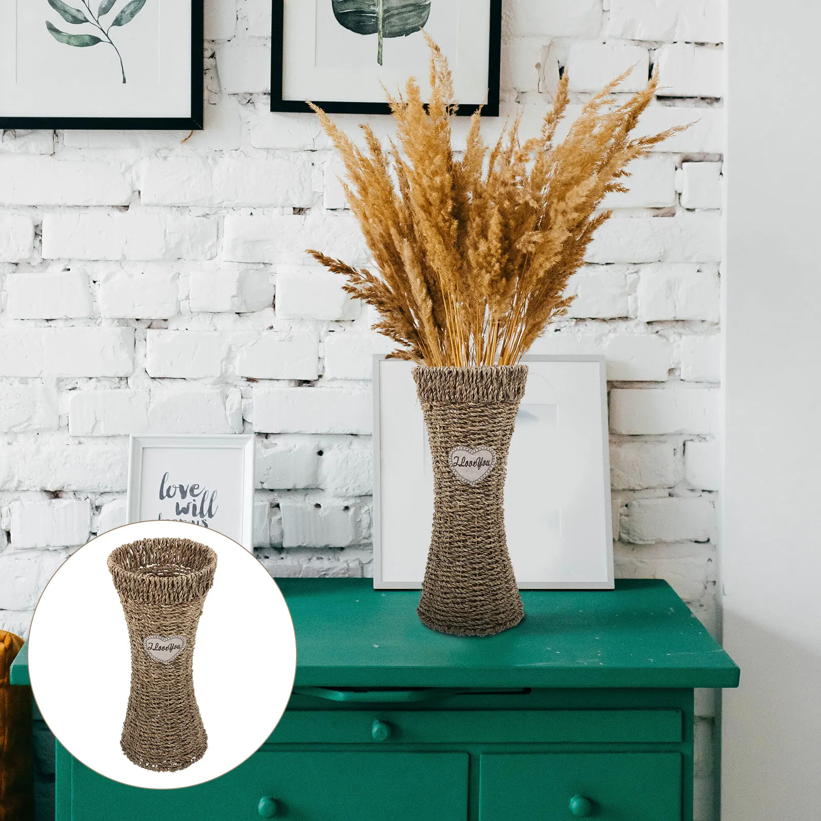 

Seagrass Woven Vase Handmade Flower Vase for Home Decor -Friendly Plant Pot Strong Sun Resistant Long Lasting Easy