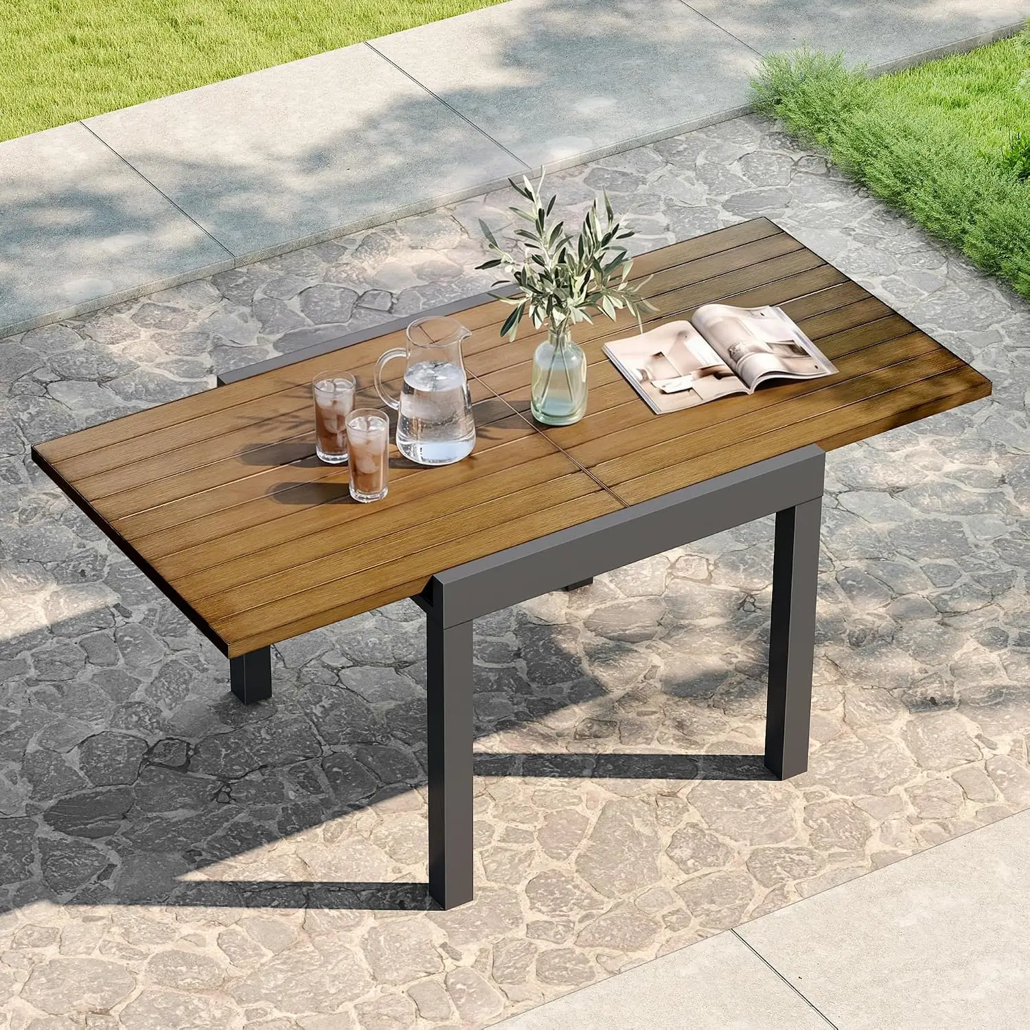 Expandable Patio Dining Table for 4-6 Person, Aluminum Extendable Outdoor Table, 32