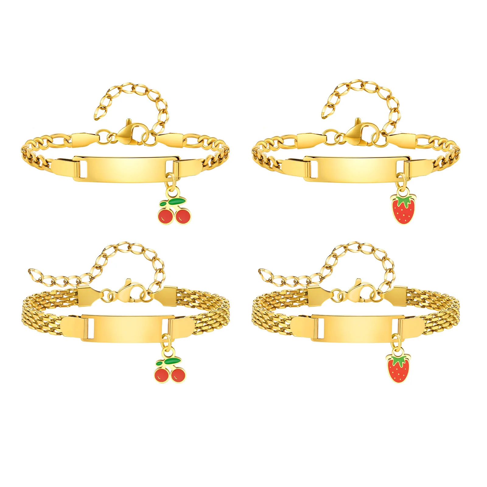 Personalisiertes personalisiertes Namensarmband für Mädchen, Jungen, Erdbeer-Kirsch-Anhänger, Edelstahl-ID-Armband für Kinder – Detail 10