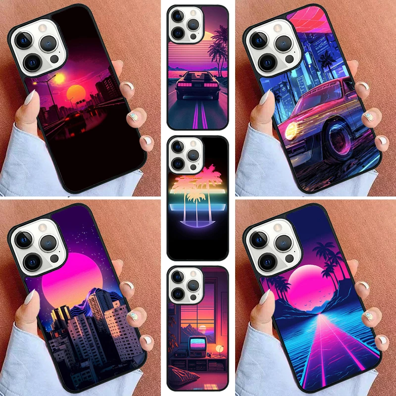 Synthwave Retro 80s Neon Phone Case For iPhone 16 15 14 Pro 11 13 12 Mini Max SE 2020 6 7 8 Plus Cover Capa