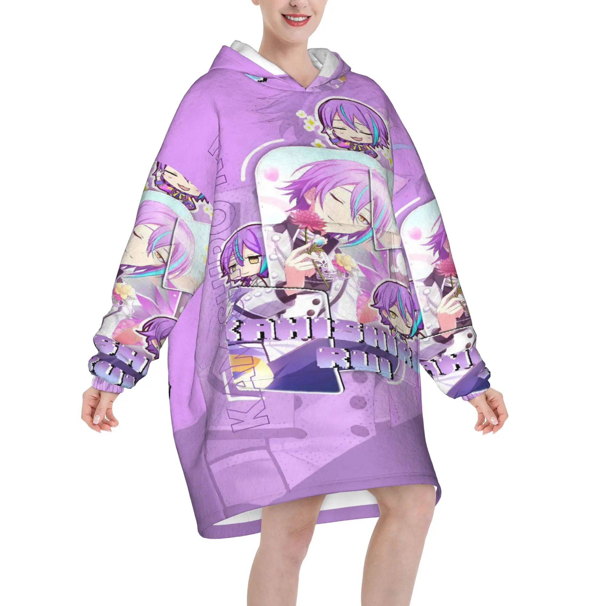 Rui Kamishiro Hooded Fleece Blanket Sweatshirt For Home  Graphic Street Trend Women Soft Warm Cool Flannel Fleece Blanket