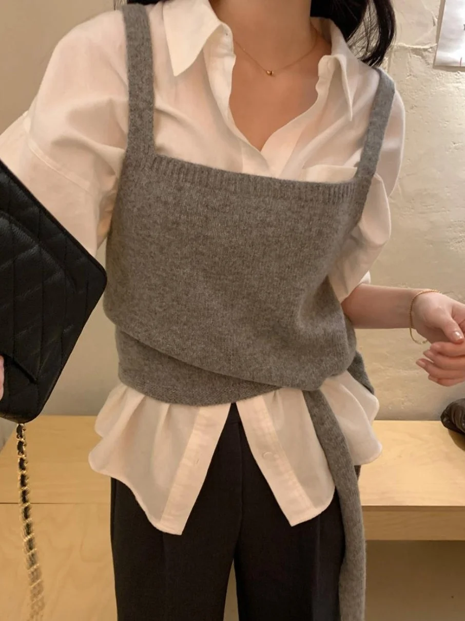 

Шикарная женская вязаная майка на раннюю весну с поясом и запахом, повседневная конструкция из мягкого полиэфирного волокна, теплая функция нагрева