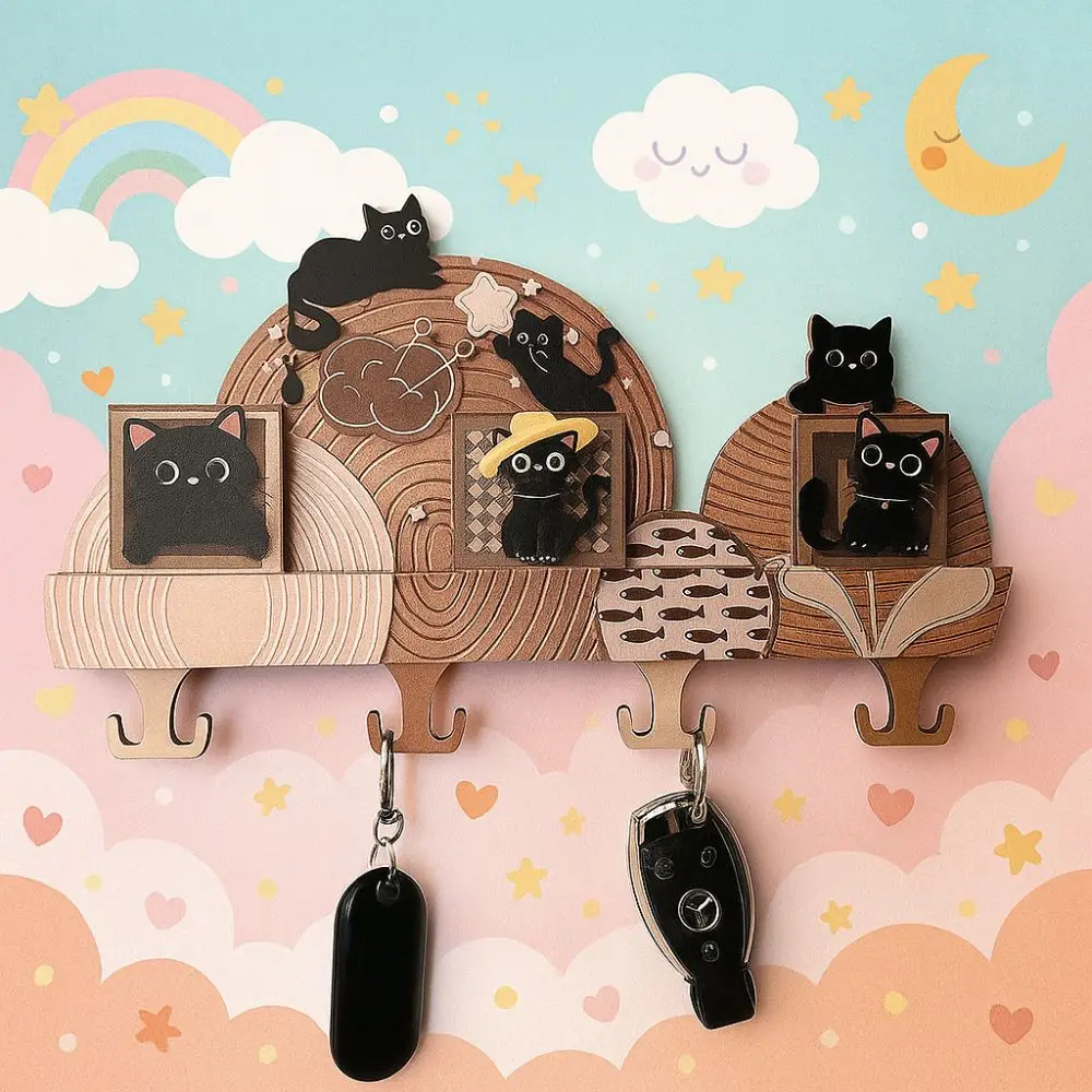 

Cat Wall Mounted Key Holder Originality No Punching Required Entryway Hooks Practical Cartoon Entrance Storage Rack Dormitory