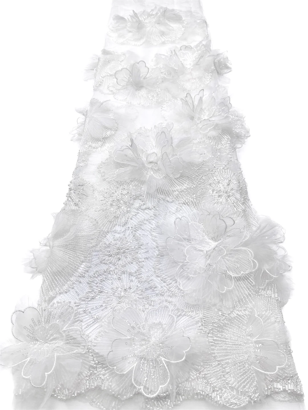 New 3D Colorful Flowers Beaded Embroidered Laces Fabrics Wedding Tulle Lace Fabric DIY Accessories Width 120cm 1meter