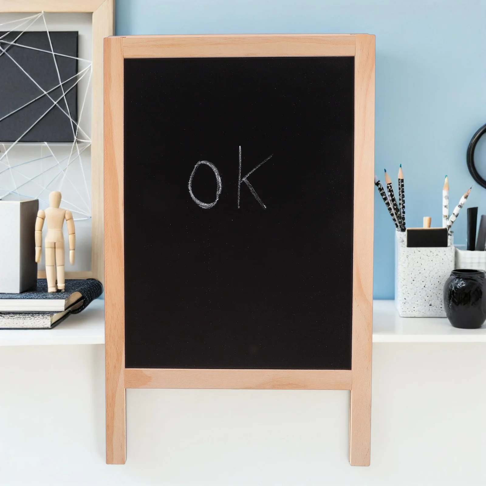 

Wooden Message Board Double-Sided Mini Chalkboard Hanging Sign For Wedding Party Table Number Menu Garden Decor Chalkboard