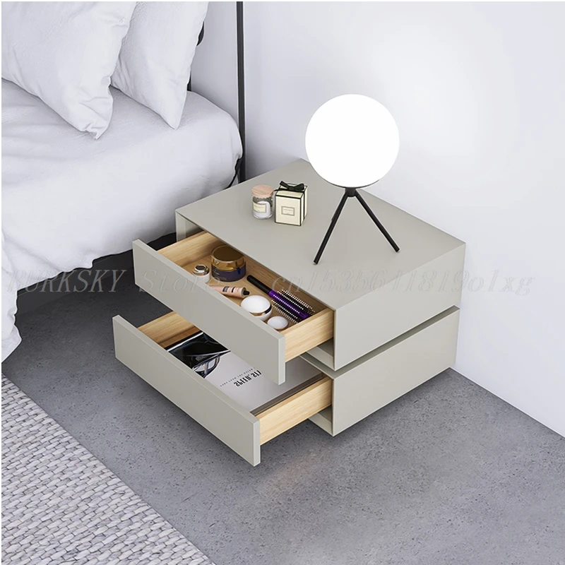 Frosted Matte Paint Bedside Table, Bedside Table, Bedroom Furniture, Rotatable Side Cabinet, Storage Box for Living Room