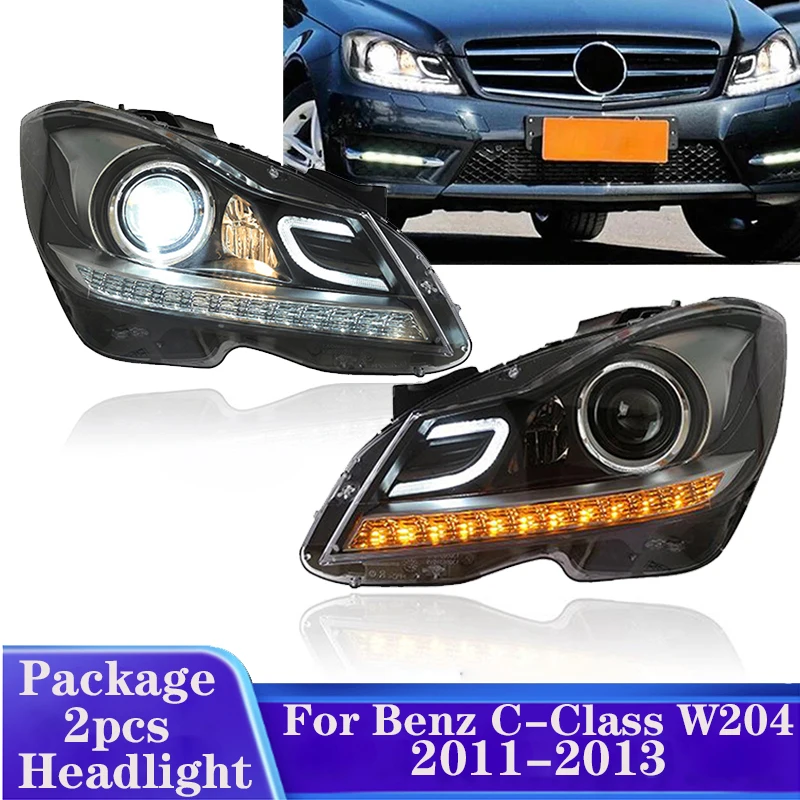 

2P Car Styling Headlight For Benz C Class W204 2011-2014 LED C180 C200 C260 DRL Dynamic Turn Signal Front Lights Xenon Projector