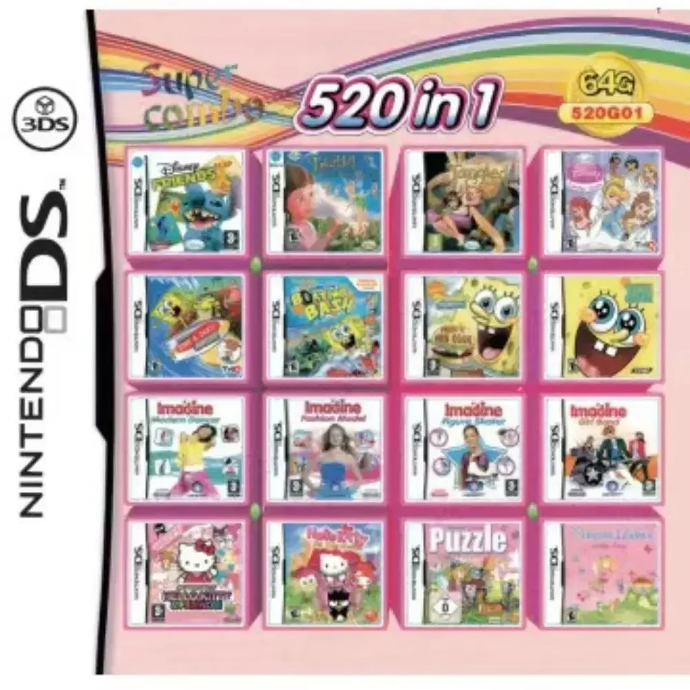 Tarjeta de juego 3DS NDS Tarjeta combinada 510 en 1 Tarjeta combinada NDS Cassette NDS 4300IN1 208 500