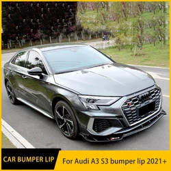 For Audi A3 S3 3Pcs Glossy Black Or Carbon Fiber Look Front Bumper Spoiler Trim High Quality Sports Front Lip 2021+