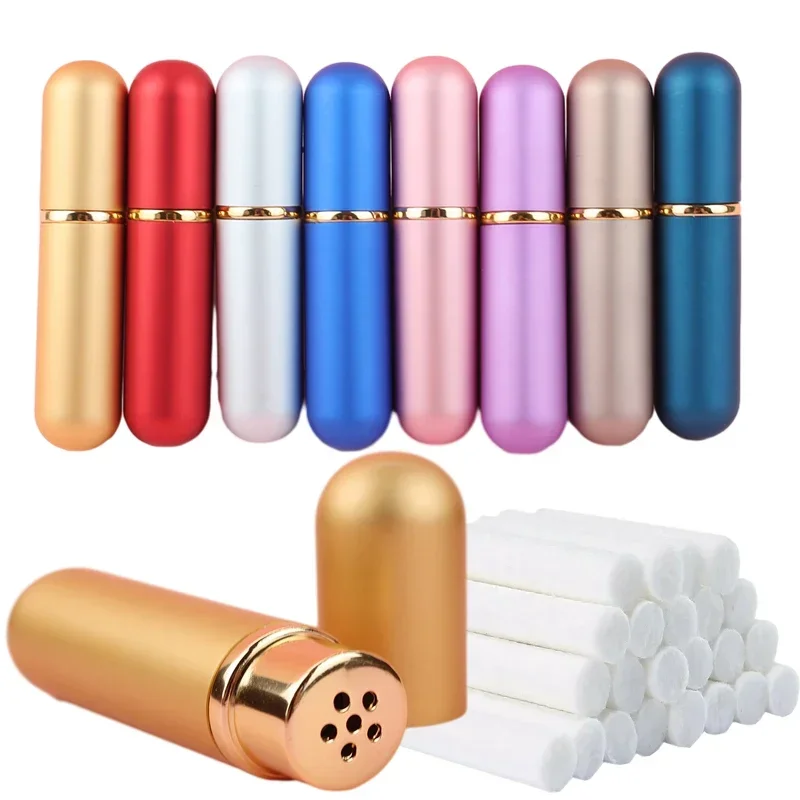 25 sets Empty Colorful Metal Nasal Inhalers for Essential Oils Aromatherapy Blank Aluminum Tubes Replacement Wicks