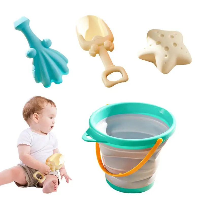 Giocattoli da spiaggia con secchio pieghevole Set di giocattoli da spiaggia in silicone per bambini Giocattolo divertente all'aperto con bordi lisci per piscina da spiaggia nel cortile