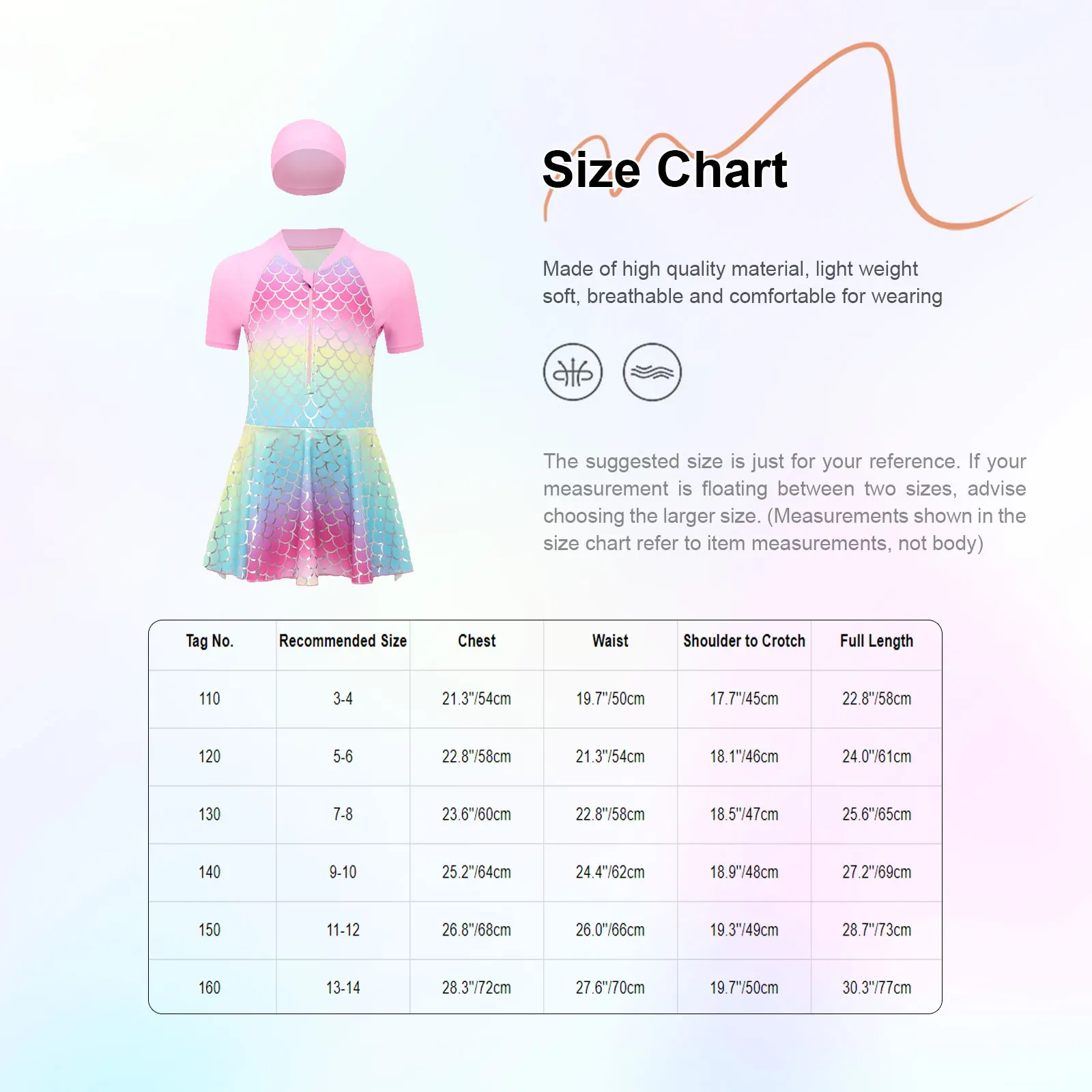 Mädchen-Badeanzug im Meerjungfrau-Stil, kurze Ärmel, Bodykleid mit Hut, glitzernder Farbverlauf, Fischschuppen-Druck, Badebekleidung, Strand-Sonnenschutz-Anzug