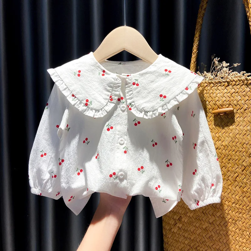 Spring Autumn New Baby\'s Girl Clothes Cherry Cardigan Shirt Coat for toddler Girl Baby Cloth Outfit wear Versatile Shirt blouse