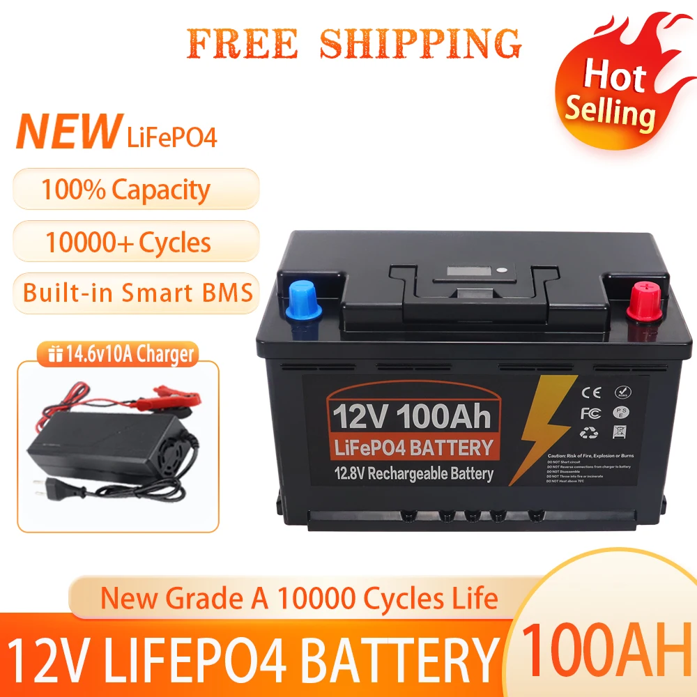 Batterie LiFePo4 12V 350AH 300Ah 150AH 100AH avec BMS intégré, pack de cellules au phosphate de fer et de lithium pour camping-cars, chariots de golf, stockage solaire