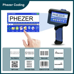 Phezer for HP Blue P19 Handheld Inkjet Printer 12.7mm T-shirt QR Bar Batch Code Date Logo Expiry Date Label Portable Printer