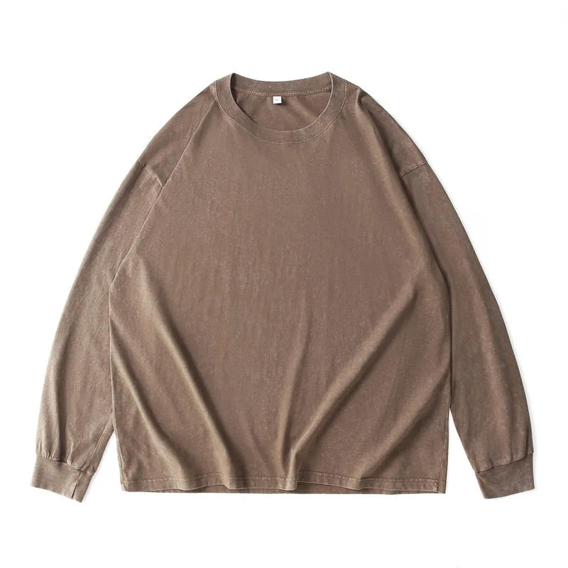 Long Sleeve Retro Tops Tees Men Oversized Vintage T-Shirts Soild Cotton Shirts Casual Classic T Shirt Male Clothes Streetwear