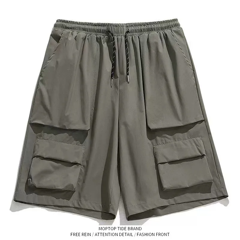 Summer Men's Casual Loose Fit Camping Workwear Shorts Breathable Thin Polyester Fiber High Street Style Five-Quarter Length