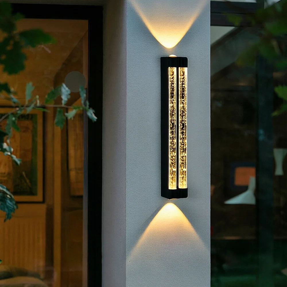 Modern LED Outdoor Wall Light, Bubble Crystal Glass Up Down Wall Sconce for Garden Patio Porch - Image 3