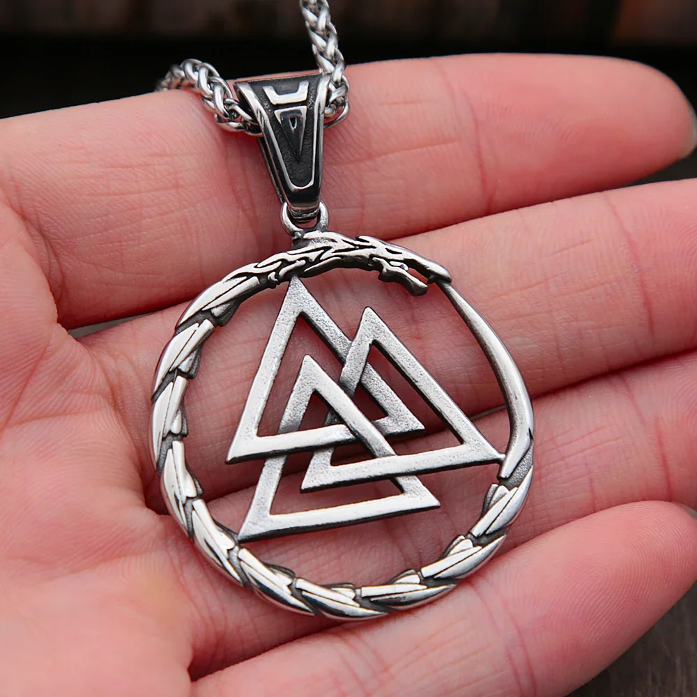 Men Vintage Valknut Pendant Necklace Nordic Odin 316L Stainless Steel Ouroboros Necklaces Fashion Jewelry Gifts Dropshipping