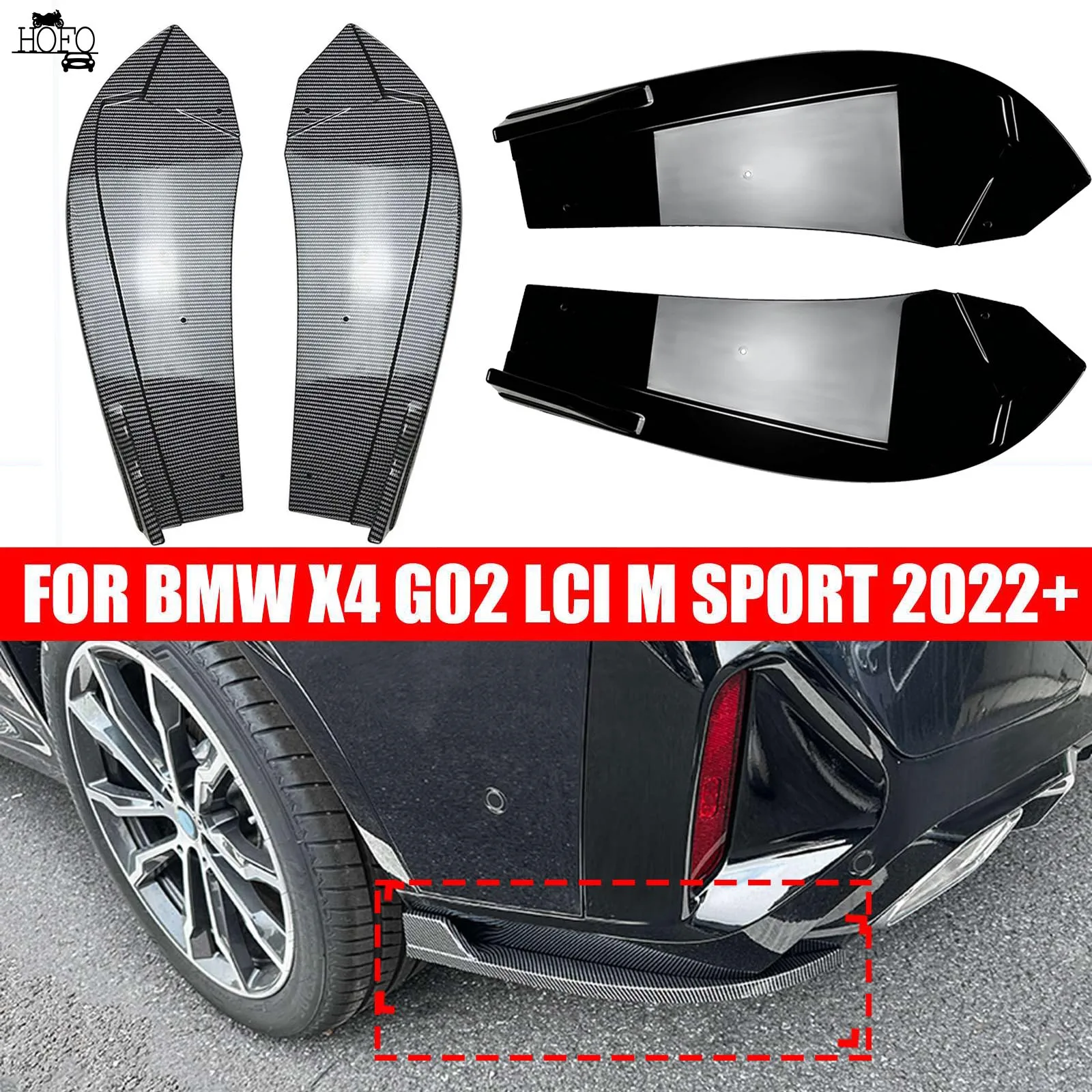 

For BMW X4 G02 LCI M Sport 2022 2023+ Rear Bumper Spoiler Corner Protector Canards Diffuser Splitter Exterior Tuning