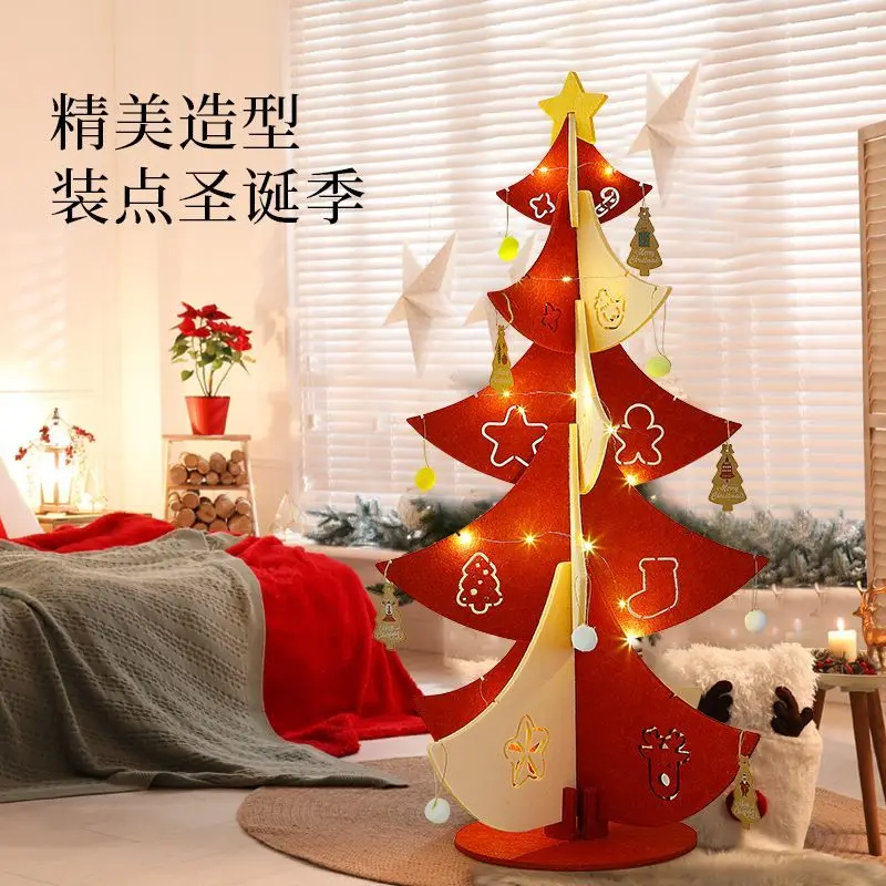 2026 new folding Christmas tree decoration living room felt DIY handmade room stacked tree removable storage