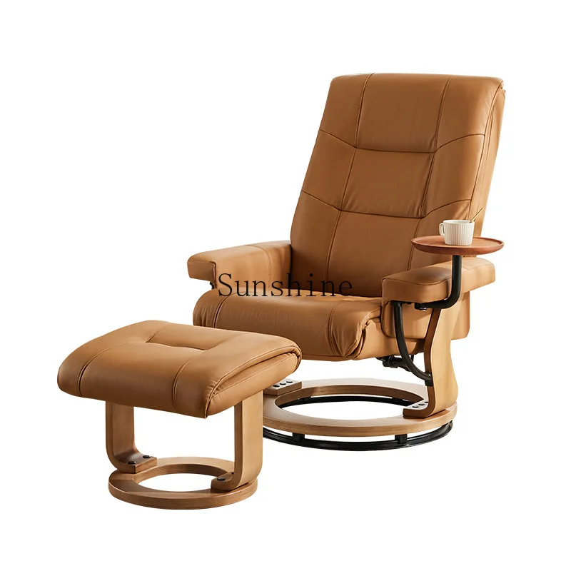 

Leather single sofa living room bedroom leisure recliner solid wood rotatable