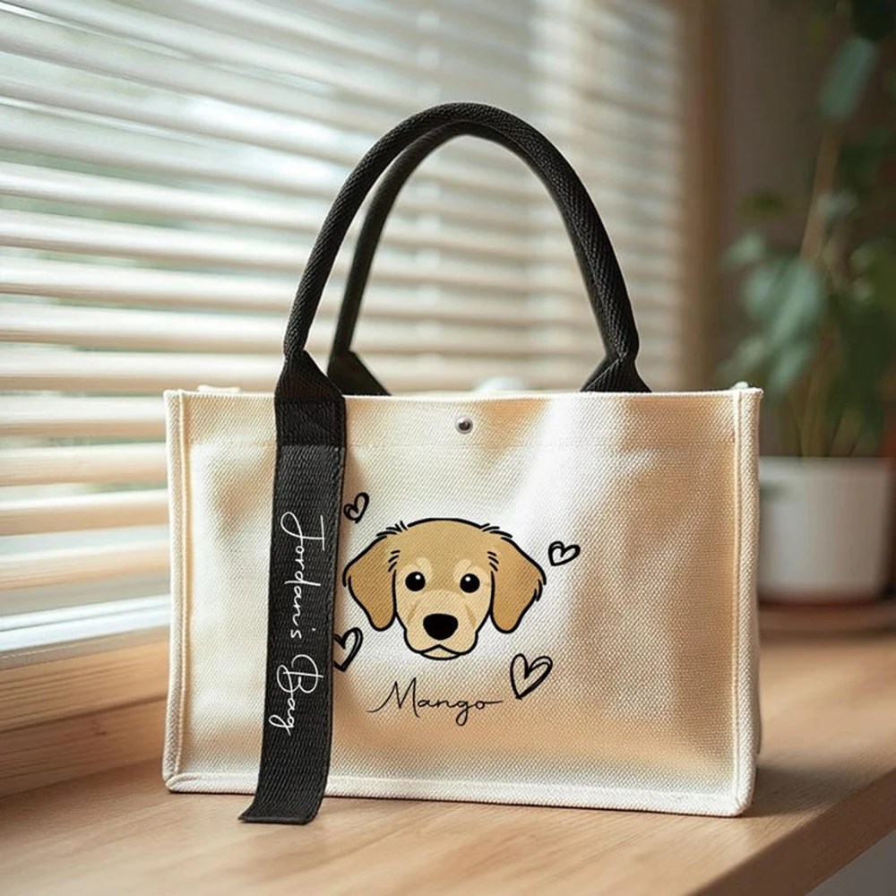 

Custom Pet Portrait Tote Bag Personalized Dog Mom Gift Large Capacity Reusable Shopping Tote with Webbing Handle