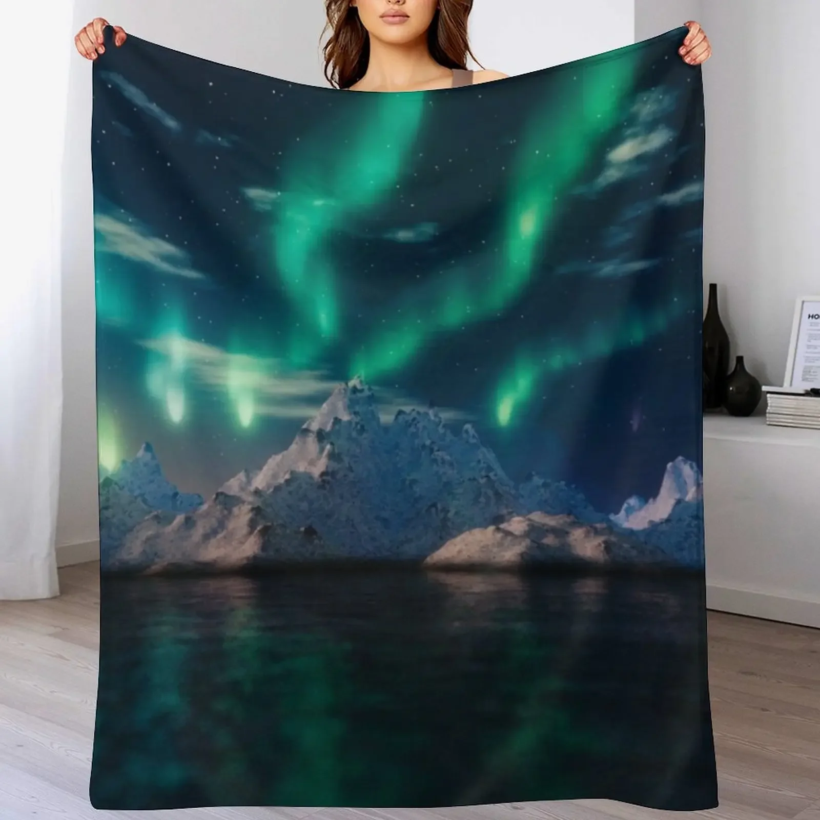 

Aurora Borealis (Northern Lights) with Icebergs Throw Blanket