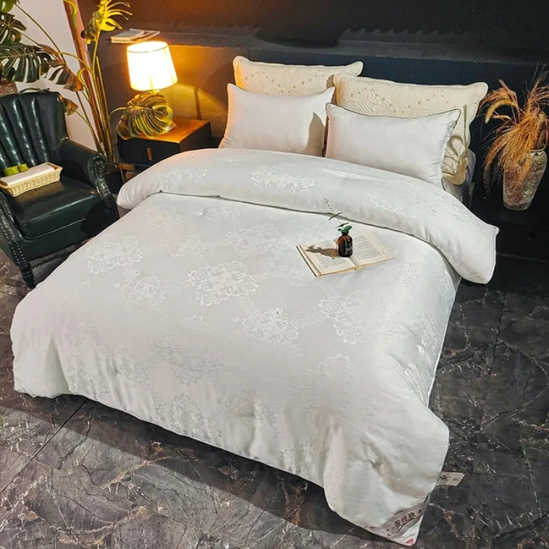 Luxury 100% Natural Silk Comforter, All Season Breathable Lightweight Quilt, Portable Mulberry Silk Duvet for Bedroom Hotel