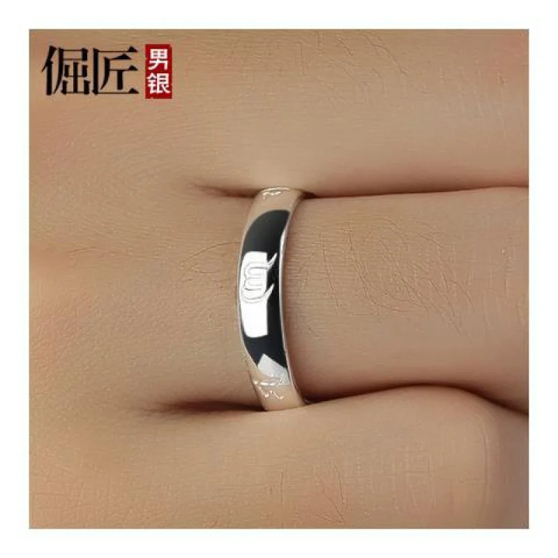 Lettering Customization 999Sterling Silver Six Words Mantra Men's Ring Female Couple Couple Rings Pairs Single Retro Opening Pur