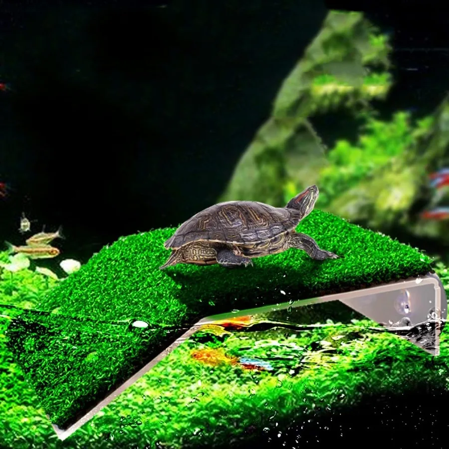 منصة تشمس السلحفاة الكبيرة مع محاكاة العشب ملحقات خزان السلحفاة المثالية حوض السلحفاة للسلحفاة الصغيرة الضفادع المياه Env