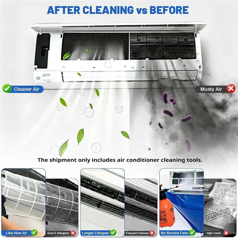 AC Cleaning Kit-Water-Resistant PVC Bag Included, Pressure Washer, Brush Set, Extra Fin Comb, And Sending Water Bag Sprayer