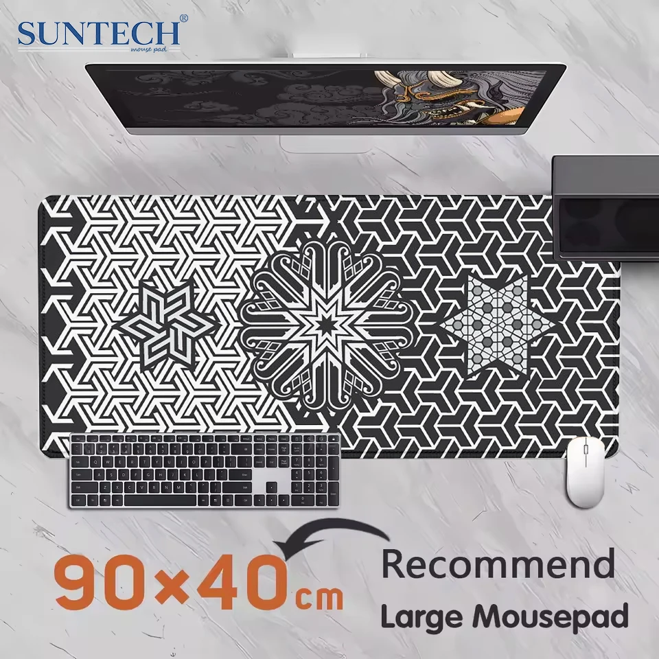 Schwarz-weißes geometrisches abstraktes Musterdesign Mauspad groß 400 x 900 PC Computer Tastatur XXL Schreibtischunterlage Büro Gaming Matten