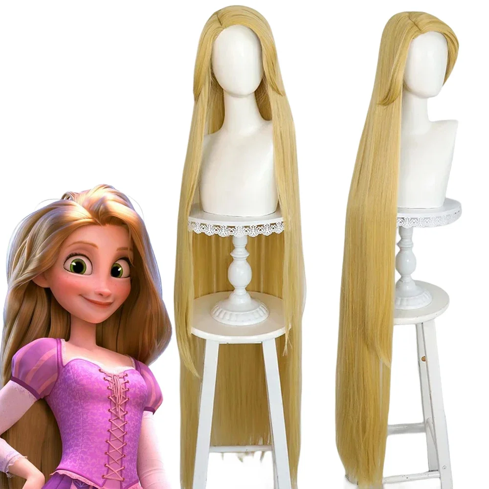 New Movie Tangled Rapunzel Princess Cosplay Wig Girl Blonde Long Straight Heat Resistant Synthetic Hair Wigs Masquerade Dress Up