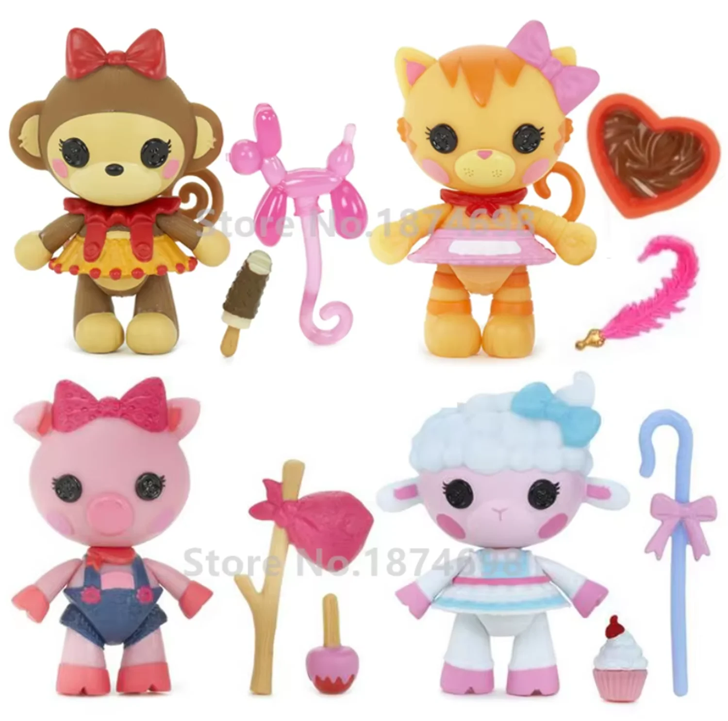 

New Mini Lalaloopsy Pet Pals 4PCS Set Figure Toy Doll Collection Cute Animal Monkey Cat Sheep Pig Kids Toys Dolls for Girls Gift