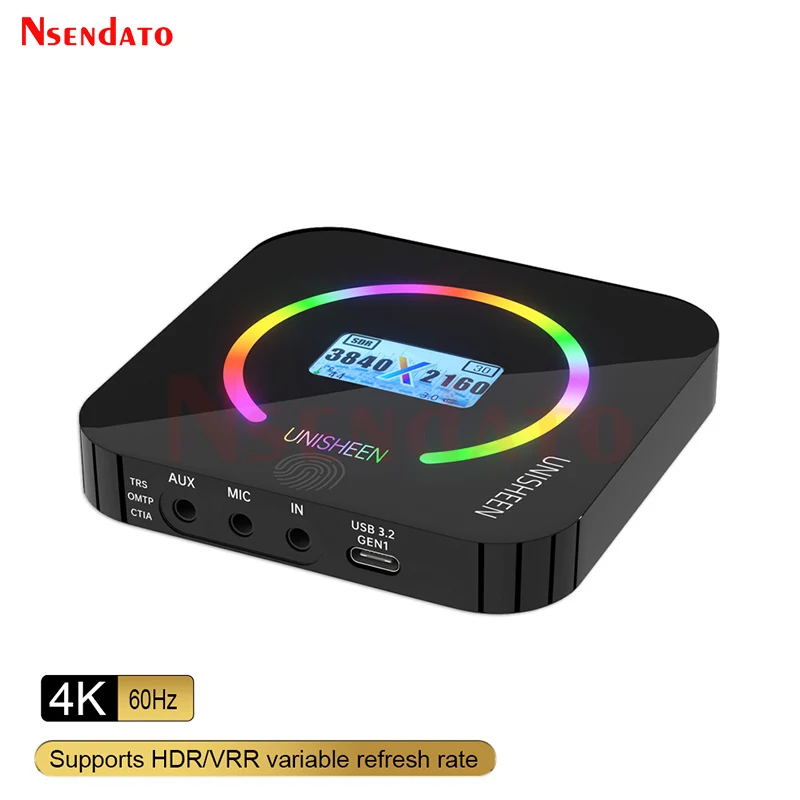 HDR HDMI Video Game Capture Card Box 4k 60fps With Oled Loop Out Grabber Record For PS5 OBS vMix VRR Live Streaming Broadcast