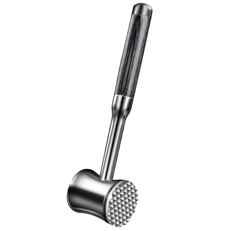 Heavy-duty 304 Stainless Steel Meat Tenderizer, Dual-side Meat Mallet Hammer Pounder with Wooden Handle - Kitchen Tools